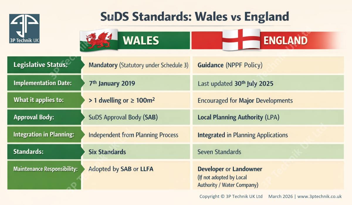 SuDS Standards Comparison Wales v England Table