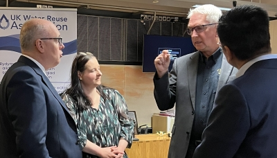 Glyn Hyett discussing the current SuDS standards with Paul Davies MS and other members of the UKWRA