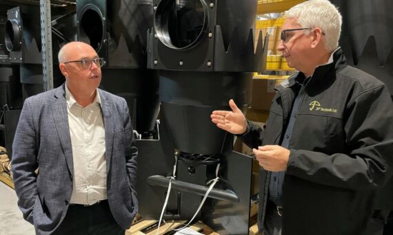 Paul Davies MS and Dr Glyn Hyett discussing Rainwater Reuse and Stormwater Treatment